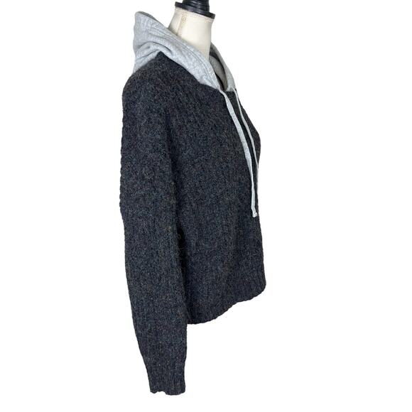 Aerie Offline Ribbed Knit Hooded Knit Sweater Charcoal Heather Gray Size Large - Picture 6 of 11